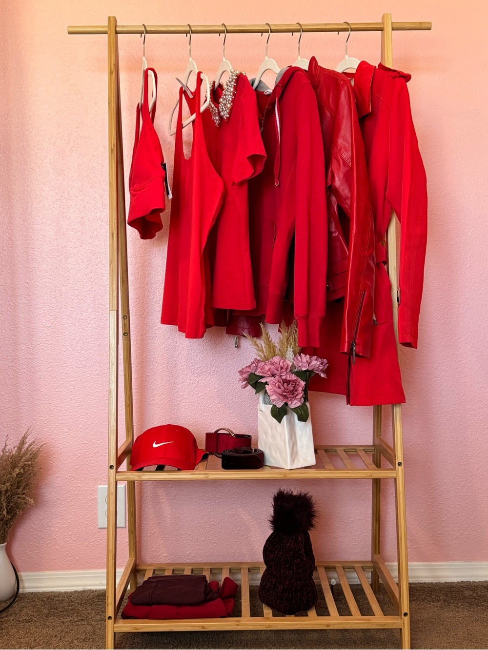JoyLab Red Women's Leather Jacket & Coordinating Red Tops